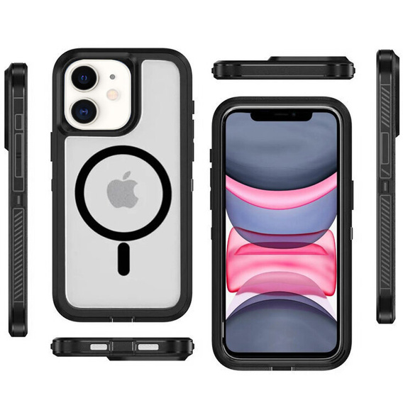 Case with frame for iPhone 11, for MagSafe, transparent / black