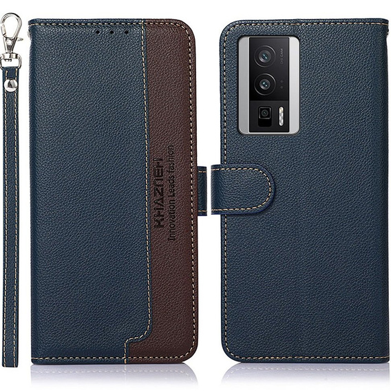 Flip case for Poco F5 Pro 5G, KHAZNEH RFID, blue / brown