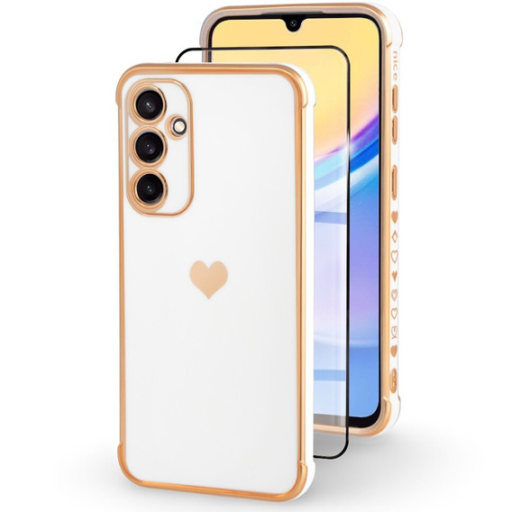 Case for Samsung Galaxy A15 4G / 5G, Electro heart, white + Full Glue Ceramic Glass