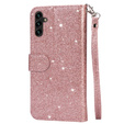 Flip case for Samsung Galaxy A36 5G, Wallet Zipper Pocket Glittery, pink rose gold