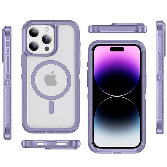 Case with frame for iPhone 14 Pro, for MagSafe, transparent / purple
