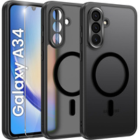 Case for Samsung Galaxy A34 5G, for MagSafe, ERBORD Matt Case, black + Screen Glass