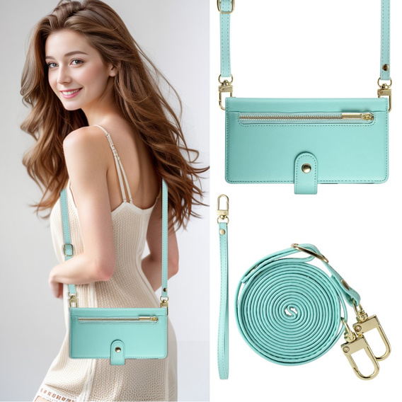 Flip case for Oppo Reno 13 5G, Wallet Zipper Pocket, mint
