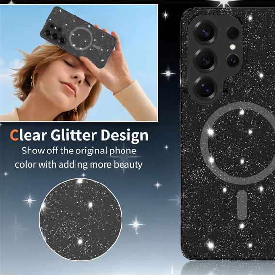 Glitter case, for MagSafe for Samsung Galaxy S26 Ultra, transparent/black