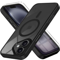 Case for iPhone 16 Plus, for MagSafe, ERBORD Matt Case, transparent / black + Screen Glass