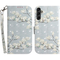 Flip case for Samsung Galaxy A14 4G/5G, Wallet, flowers magnolia, white