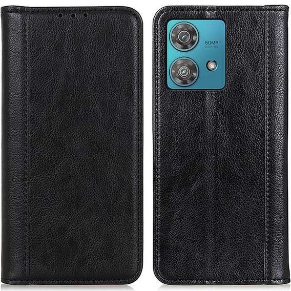 Case for Motorola Edge 40 Neo, Wallet Litchi Leather, black