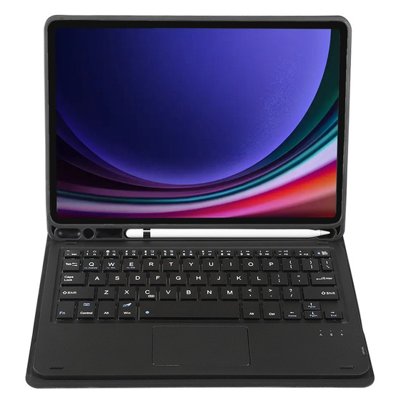 Case + keyboard Samsung Galaxy Tab S9, Leather Pen Slot TouchPad, black