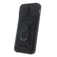 Armored case for Iphone 15 Pro Max, armored Slide Ring, black + 9H glass