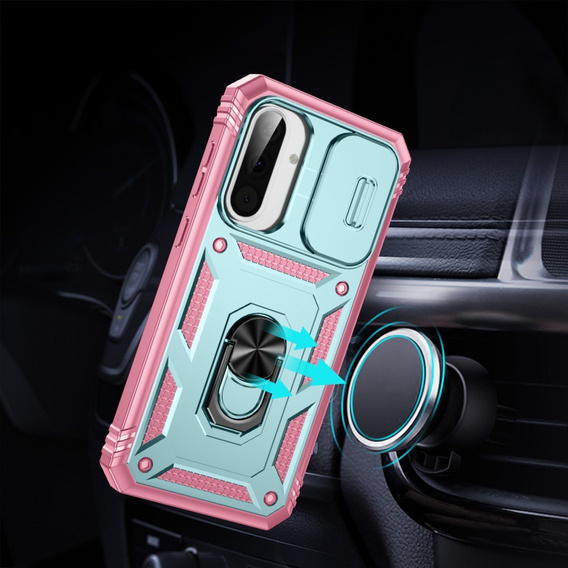 Case for Samsung Galaxy A56 5G, KickStand Camera Lens, green / pink