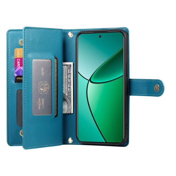 Flip case for Oppo Reno 13F 5G, Wallet Zipper Pocket, blue