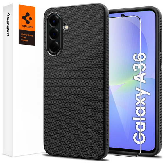 Spigen case for Samsung Galaxy A36 5G, Liquid Air, black + 9H Tempered Glass