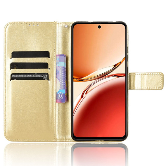 Flip case for Oppo Reno 12FS / 12F, Crazy Horse Wallet, gold