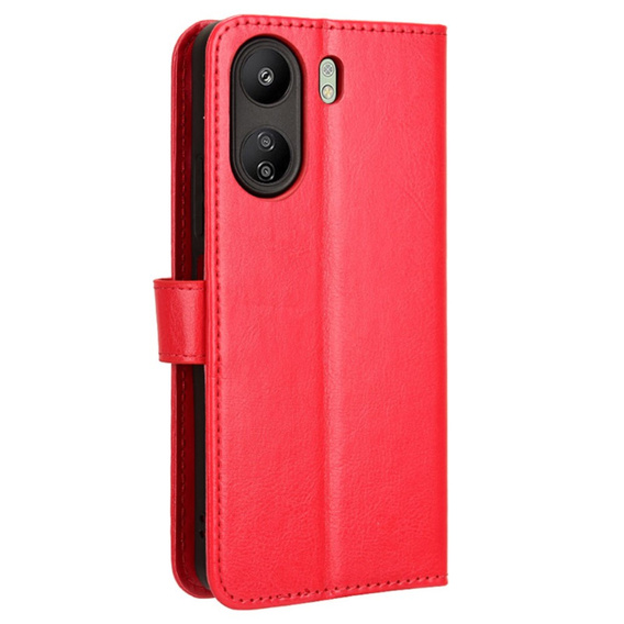 Flip case for Xiaomi Redmi 13C / Poco C65, Crazy Horse Wallet, red