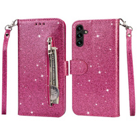 Flip case for Samsung Galaxy A35 5G, Wallet Zipper Pocket Glittery, pink