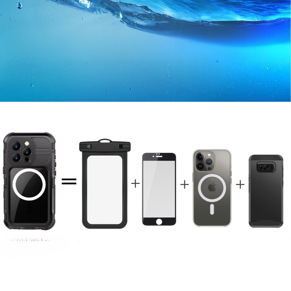 IP68 Waterproof Case for iPhone 16 Pro, SHELLBOX MagSafe, black
