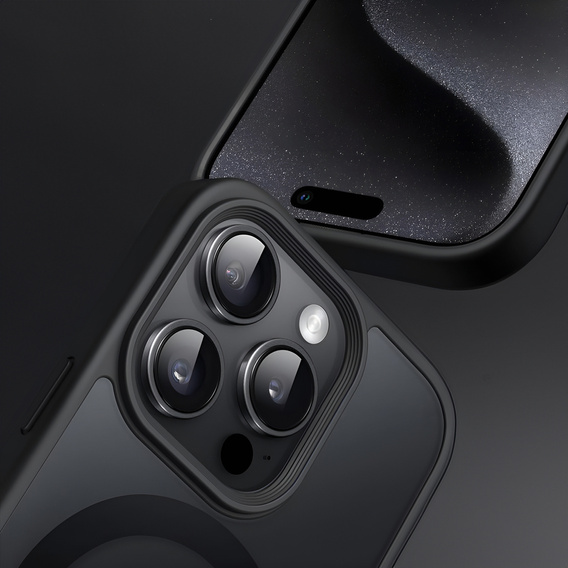 Case for iPhone 15 Pro, for MagSafe, ERBORD Matt Case, black + Screen Glass