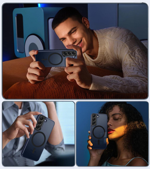 Case for Samsung Galaxy S21, for MagSafe, ERBORD Matt Case, dark blue + Screen Glass