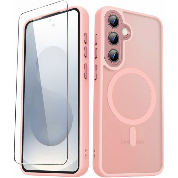 Case for Samsung Galaxy S25, for MagSafe, ERBORD Matt Case, pink + Screen Glass