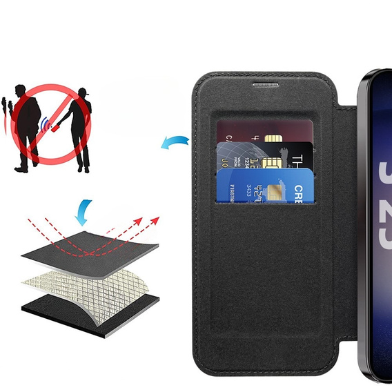 Flip case for Samsung Galaxy S25, RFID Wallet MagSafe CamShield, black