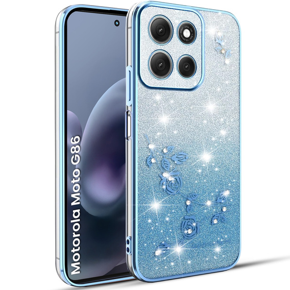 Case for Motorola Moto G86 5G, Glitter Flower, blue