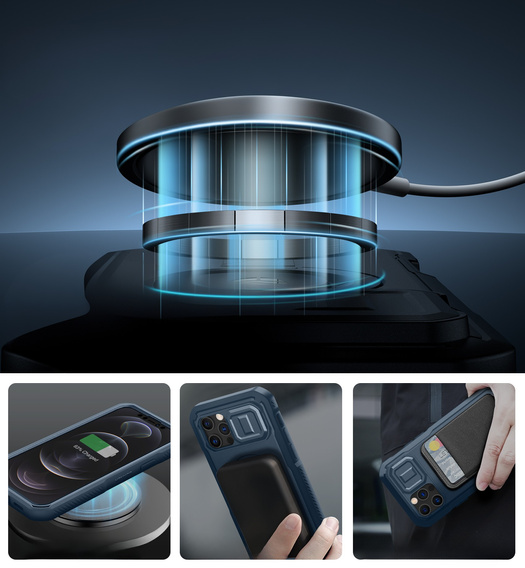 Armored case for iPhone 12 / iPhone 12 Pro, Dexnor CamProtect MagSafe, dark blue (Two frames)
