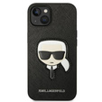 Karl Lagerfeld Case for iPhone 14 Plus, Saffiano Karl's Head Patch, black