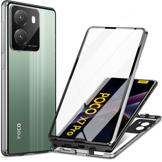 Case for Xiaomi Poco X7 Pro 5G, Magnetic Dual Glass, silver