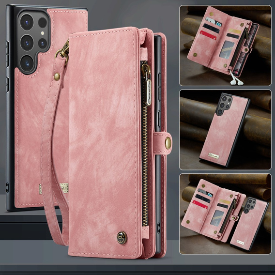 CASEME case for Samsung Galaxy S25 Ultra, Retro Leather Wallet, with strap, pink
