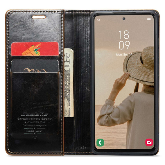 CASEME flip case for Samsung Galaxy A53 5G, Waxy Textublack / brown, black / brown