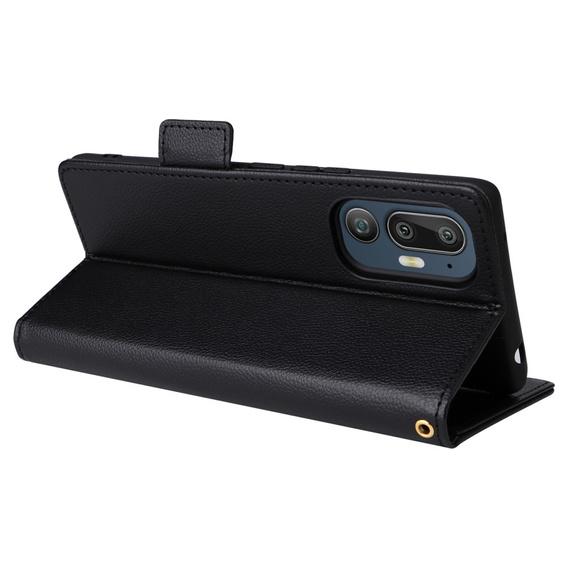 Case for HTC U24 Pro 5G, Wallet Litchi Leather, black