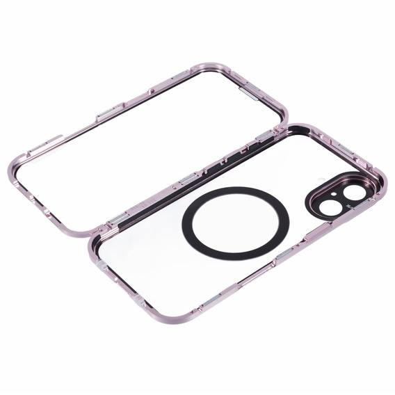 Magnetic Dual Glass MagSafe case for iPhone 16, pink rose gold