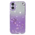 Case for iPhone 16, Glitter Flower, purple
