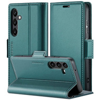 Case for Samsung Galaxy S24, ERBORD Glossy Litchi, wallet with flap, green