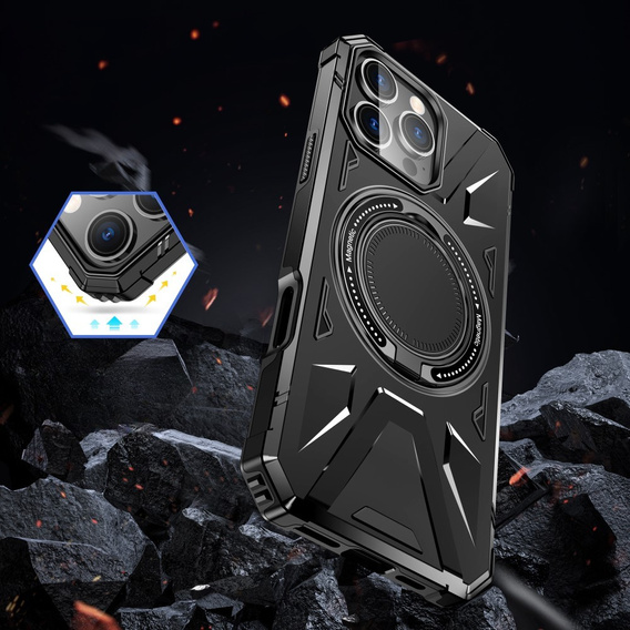 Case for iPhone 16 Pro, armored with stand and handle plate, black