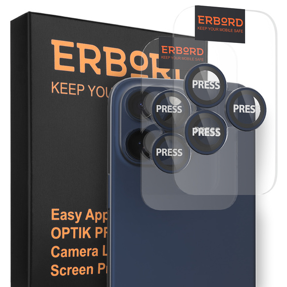 2x ERBORD OPTIK Pro Camera Tempered Glass for iPhone 16 Pro/16 Pro Max / 15 Pro/15 Pro Max/14 Pro/14 Pro Max, titanium blue