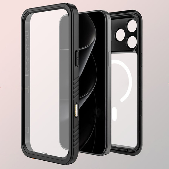 Redpepper case for iPhone 17 Pro Max, IP68 waterproof, for MagSafe, clear with black sides