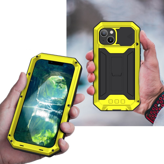 Case for iPhone 13, R-JUST CamShield Slide, armoured, yellow / black
