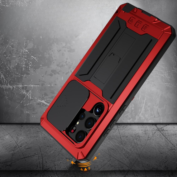 Armored case for Samsung Galaxy S23 Ultra, R-JUST CamShield Slide, red