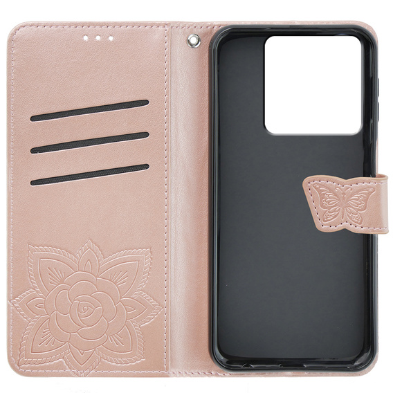 Flip case for Xiaomi Poco X6 5G, Butterfly, pink rose gold