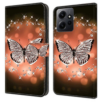 Flip case for Xiaomi Redmi Note 12 4G, Wallet, butterfly and crystals, black