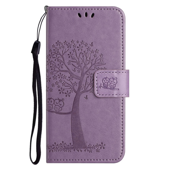 Flip case for Motorola Moto E22 / E22i, Wallet, tree i sowy, purple