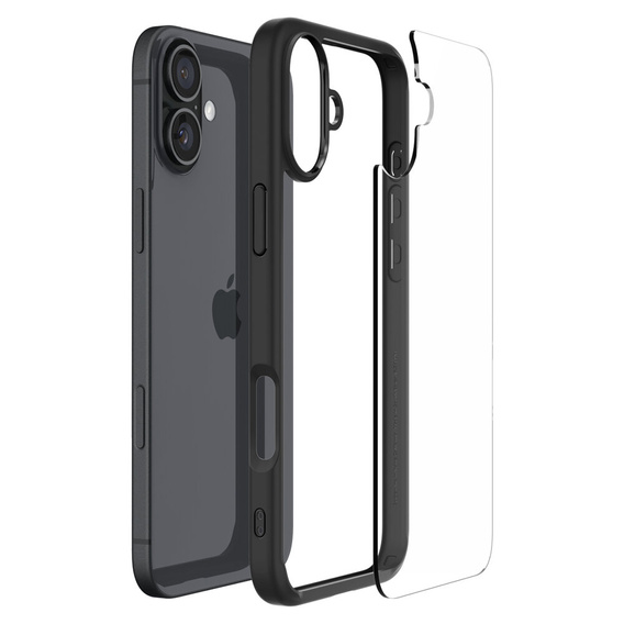 Spigen case for iPhone 16 Plus, Ultra Hybrid, black + 9H Tempered Glass