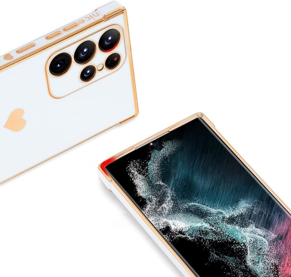 Case for Samsung Galaxy S24 Ultra, Electro heart, white + Full Glue Ceramic Glass