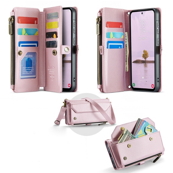 Wallet case with lock and straps for Samsung Galaxy A17 5G - pink