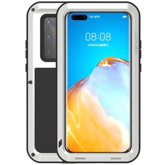 Love Mei Case for Huawei P40 Pro, armored without glass, silver