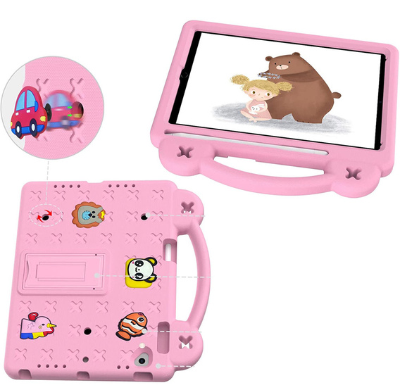 Children's case for iPad 9.7" 2018/2017 (6/5 gen.) / Pro 9.7" 2016, Cute Patterns, with stand, pink