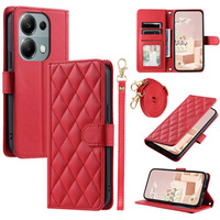 Flip case for Xiaomi Redmi Note 13 Pro 4G / Xiaomi Redmi Note 14S / Xiaomi Poco M6 Pro 4G, Rhombus Crossbody Leather, red