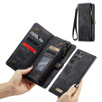 CASEME case for Samsung Galaxy S25 Ultra, Retro Leather Wallet, with strap, black