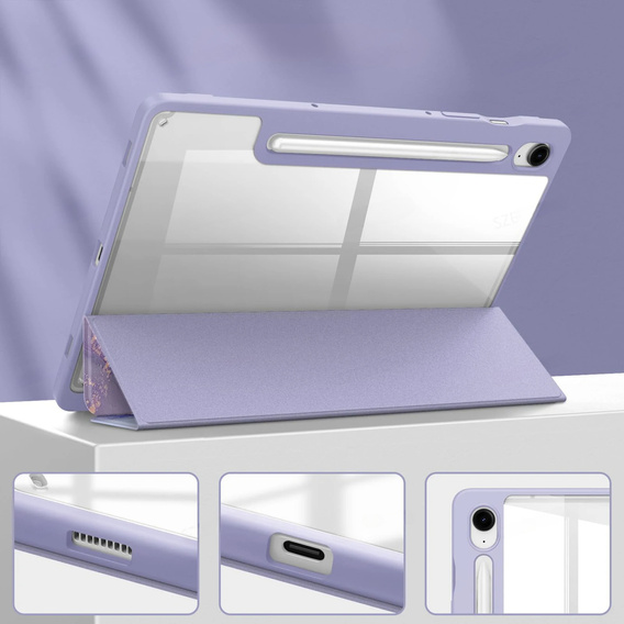 Case for Samsung Galaxy Tab S10 Lite / S10 FE / S9 FE, Smartcase Hybrid, with stylus space, Marble purple